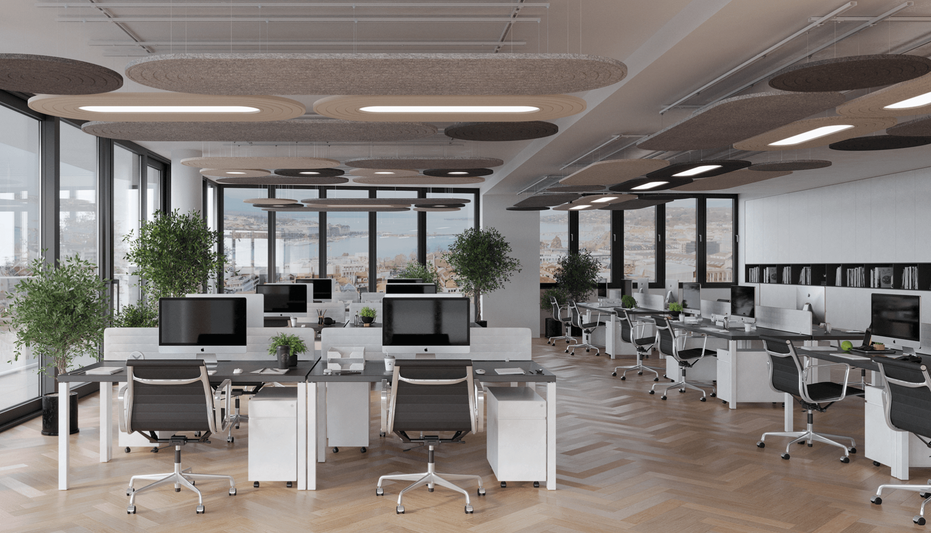 Clarma acoustic lighting for office open-space