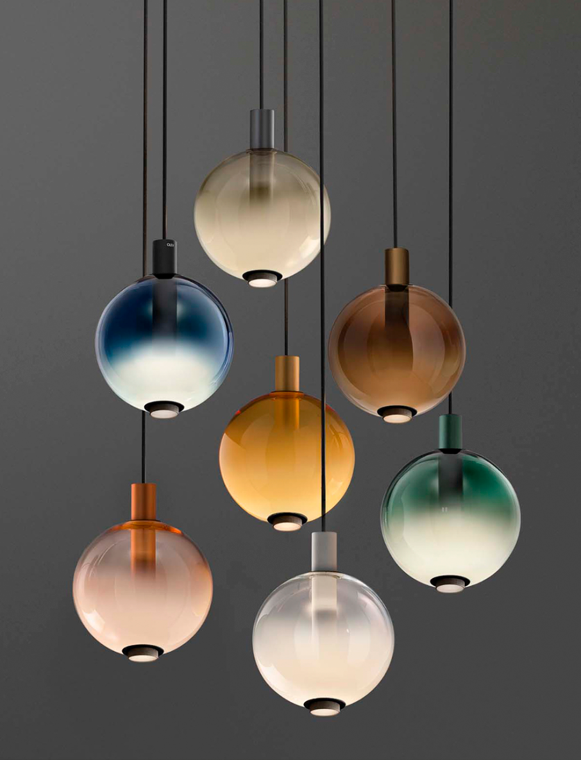 Composition of the Beam Stick Nuance light by Olev: 8 blown glass colors.